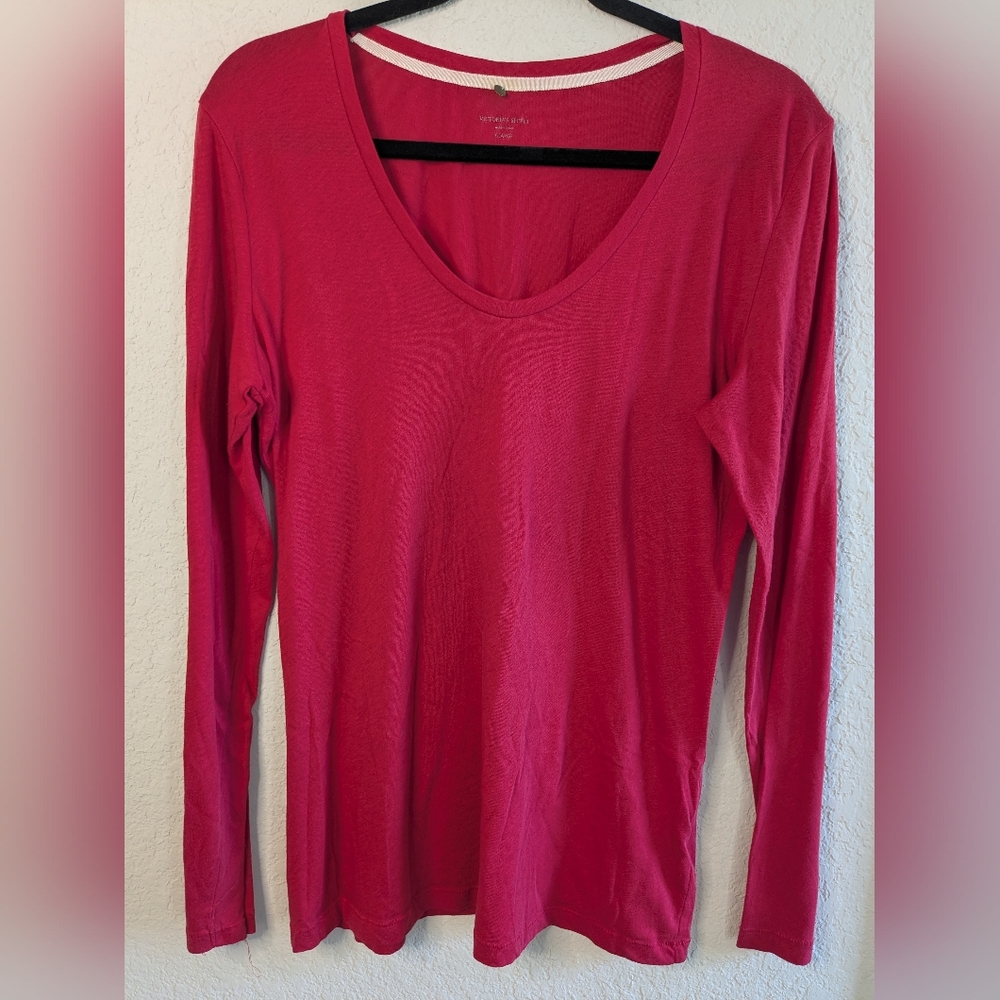 Victoria's Secret XL Long Sleeve Tee Cotton Blend Scoop Neck Red Good